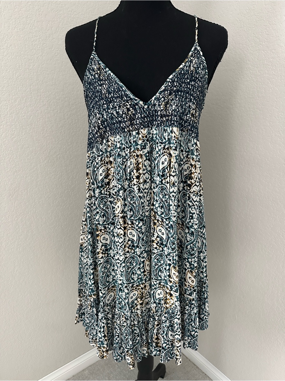 Volcom Teal Paisley Smocked Midi Dress